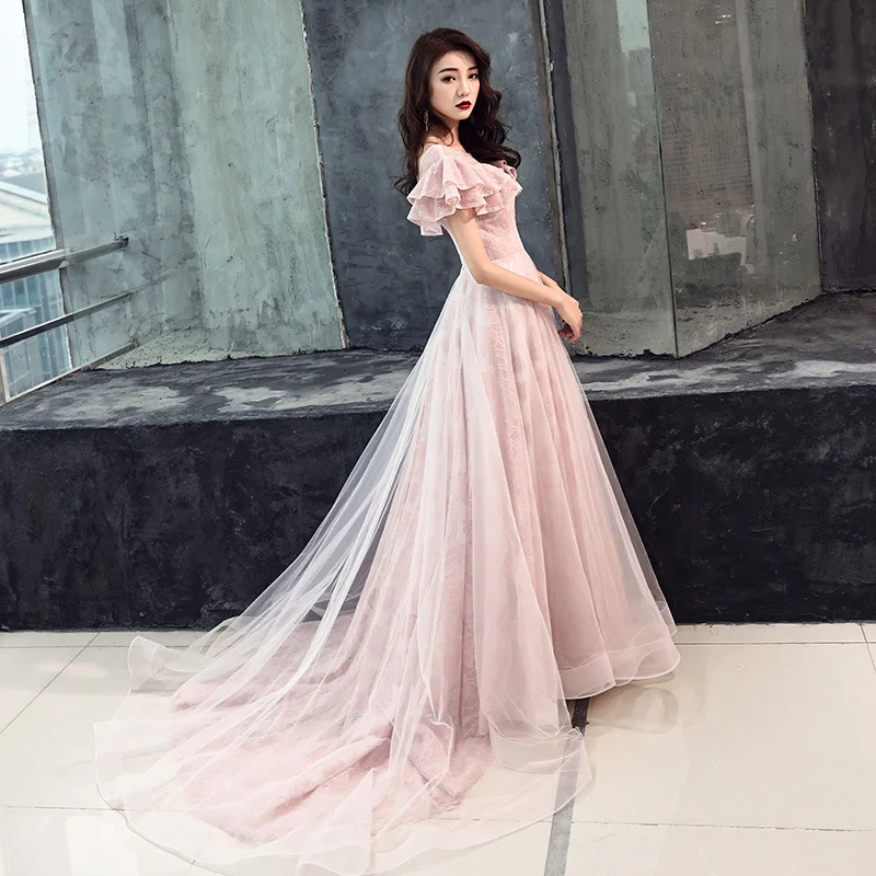 

Chinese Oriental O-Neck Full Length Wedding Women Sexy Pink Cheongsam Evening Dress Elegant Princess Dresses Modern Qipao