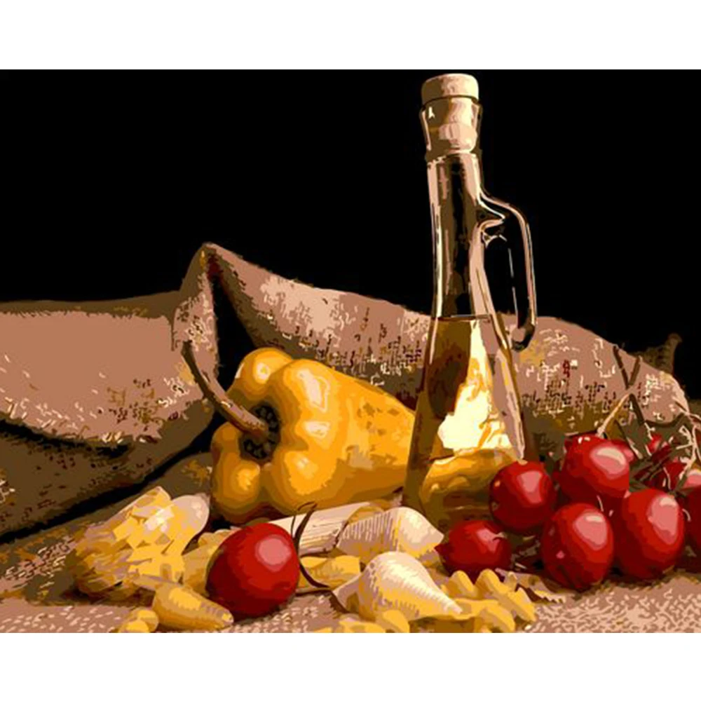 Paint by Numbers Kit still life DIY painting fruit and Wine on table