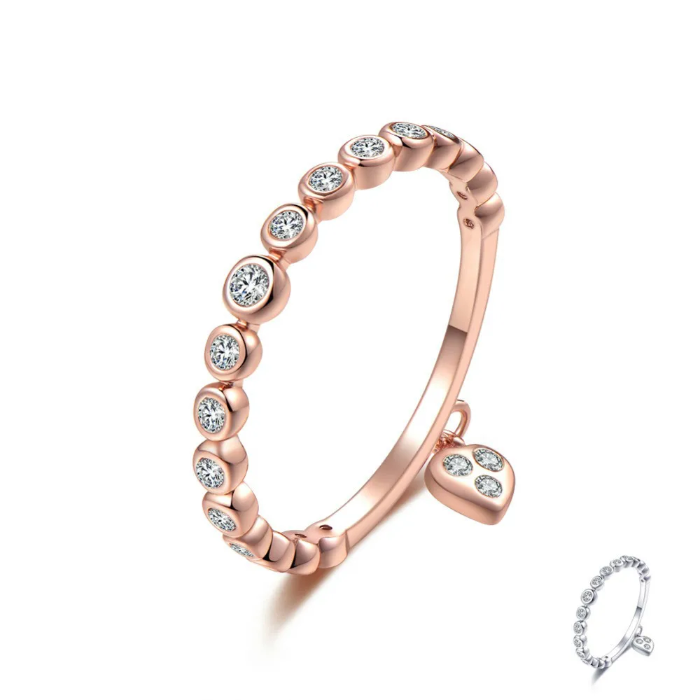 

jingyang rings for women 2019 new heart-shaped small pendant girl minimalist cubic zirconia crystal gold and silver set
