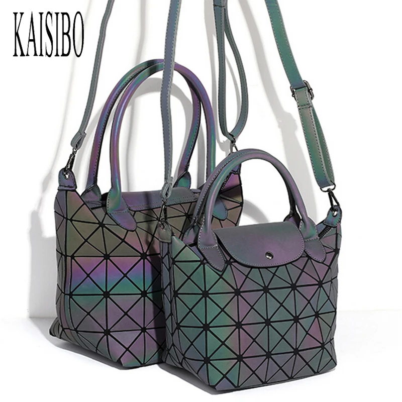 

2018 New Women Bag Geometric Sequins Mirror Saser Plain Folding Shoulder Bags Luminous Handbag Casual Tote Hobos Bag