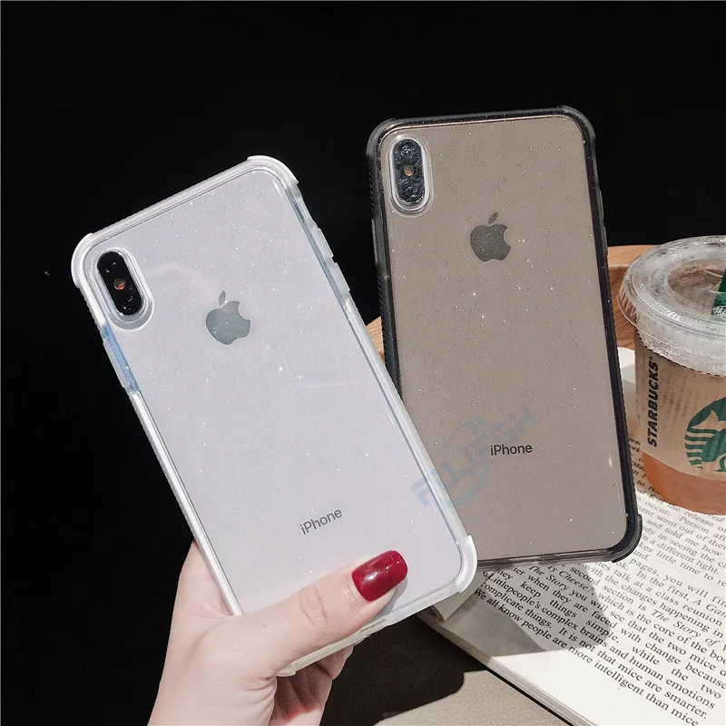 

Glitter Powder Phone Case For iPhone 7 8 6 6S Plus Transparent Soft Shockproof Shining Back Cover for iPhone X XR XS Max cover