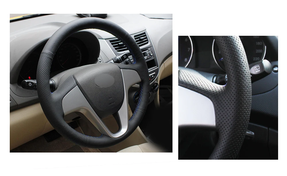 Черный PU искусственная кожа Чехол рулевого колеса автомобиля для hyundai Solaris(RU) 2010- Verna 2010- i20 2009- Accent