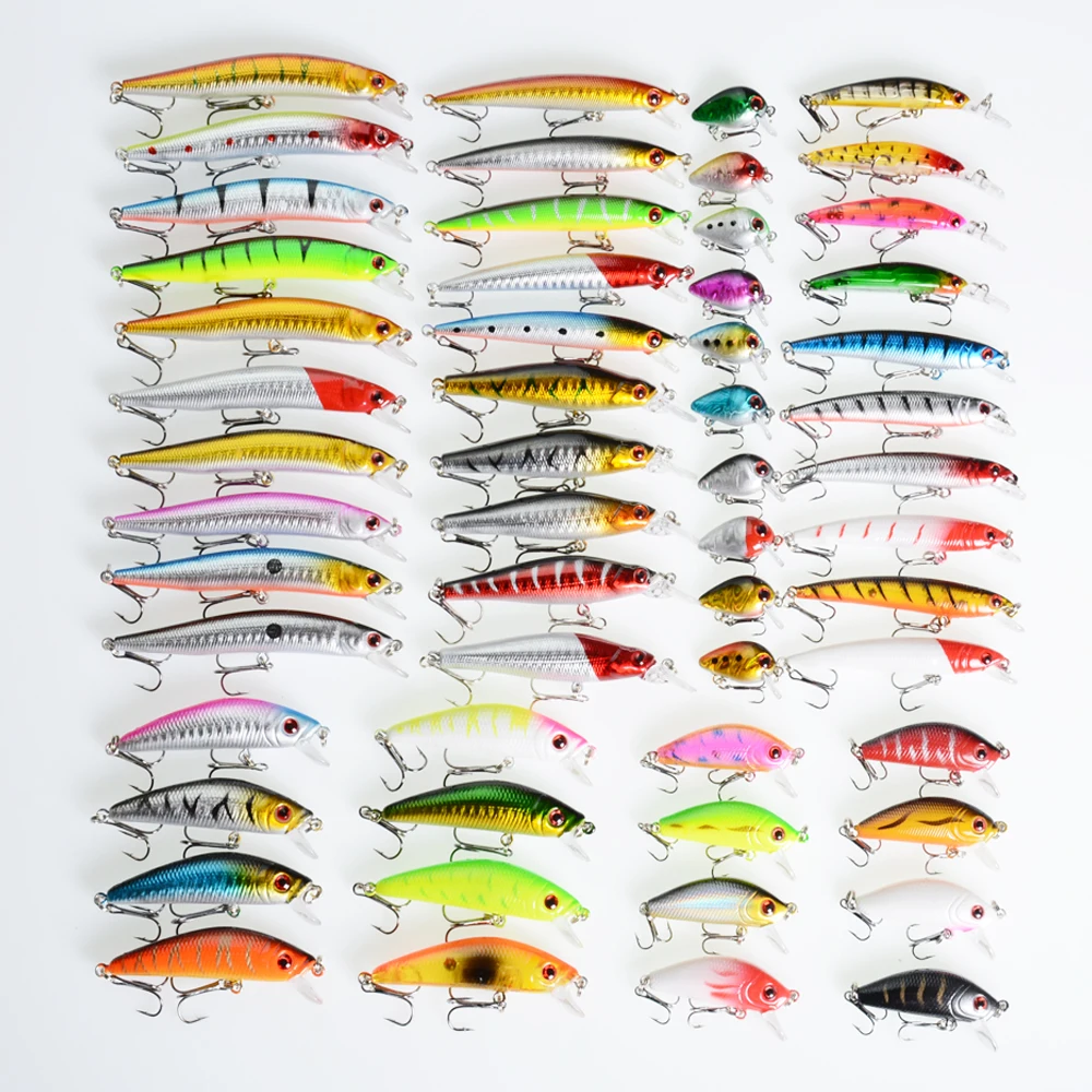 Iscas de Pesca Isca de Pesca Atacar o Transporte da Gota Muito Mistos Minnow Crankbaits Bass Iscas Wobblers Definir Falso Realista 56 Pcs