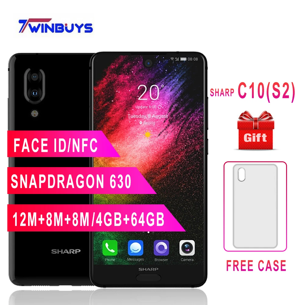 SHARP AQUOS C10 S2 смартфон с восьмиядерным процессором Snapdragon 630 ОЗУ 4 Гб ПЗУ 64 ГБ 12 Мп 2700