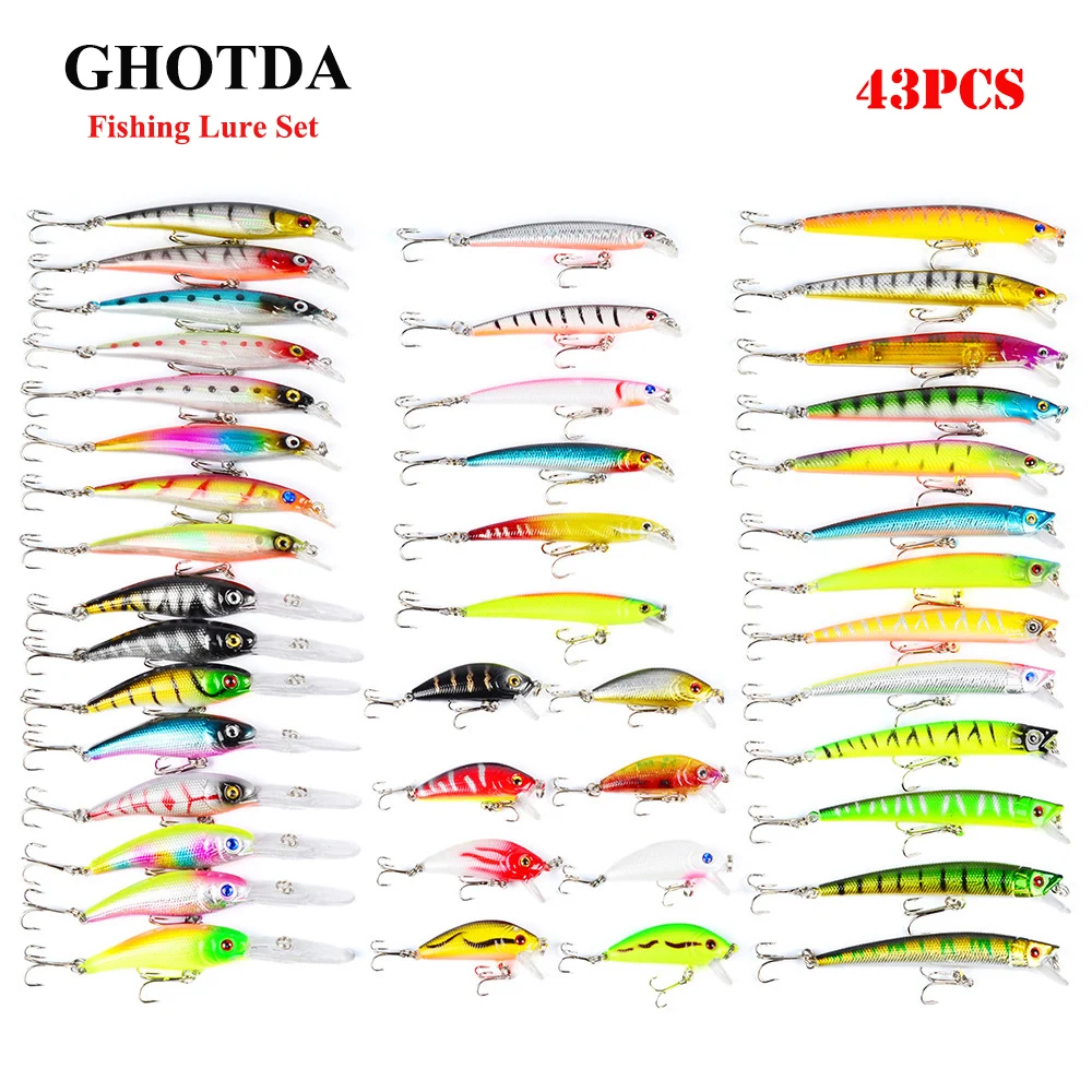 43pcs/lot Mix Minnow Fishing Lures Fly Lure Set Hard Bait Tackle | Спорт и развлечения