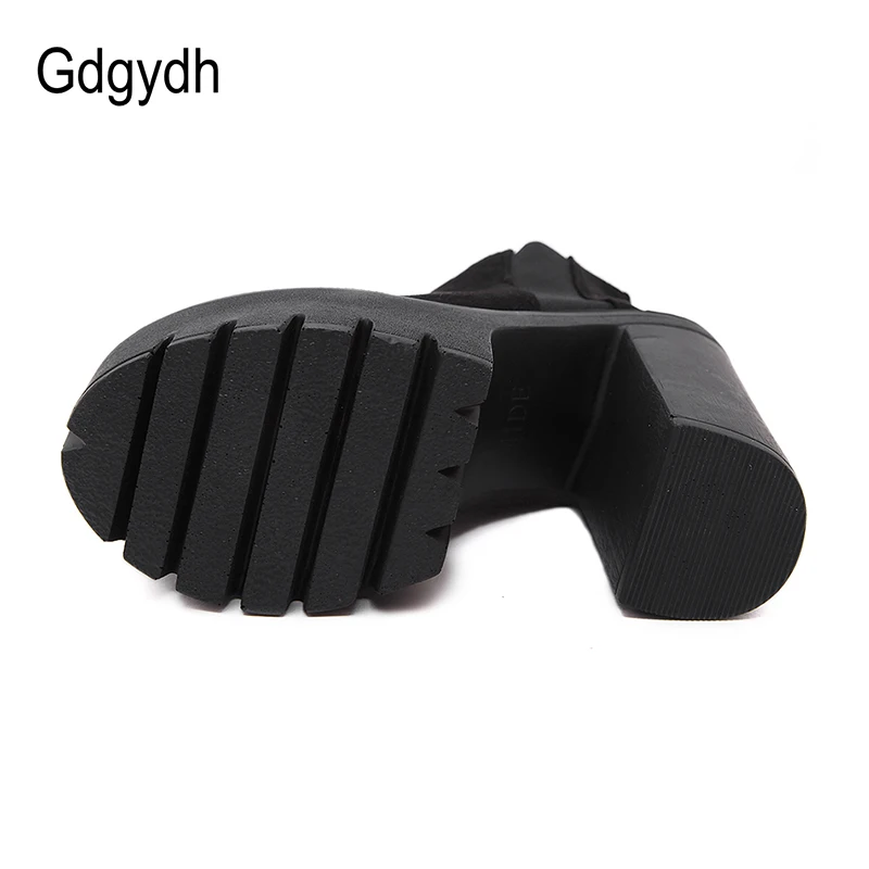 Женские ботильоны из флока Gdgydh Черные на толстом каблуке и платформе молнии