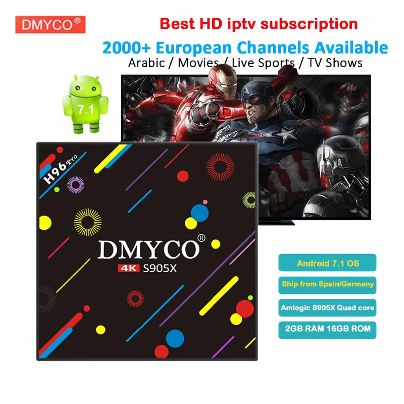 

1800+ Channels 1 Year IPTV Subscription Spain French Arabic Europe H96 Pro S905X Android 7.1 2GB/16GB IPTV Box 4K media player