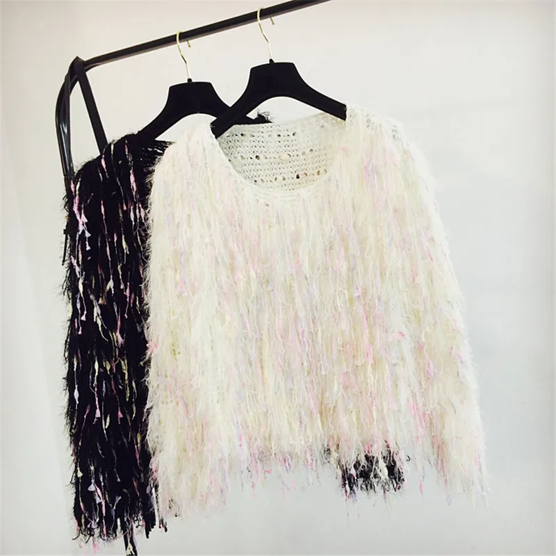 2019 Autumn Winter NEW Lady Knitted Sweater Women Solid Slim O-Neck Tassel long Sleeves Sexy Pullover Tops 75556 | Женская одежда