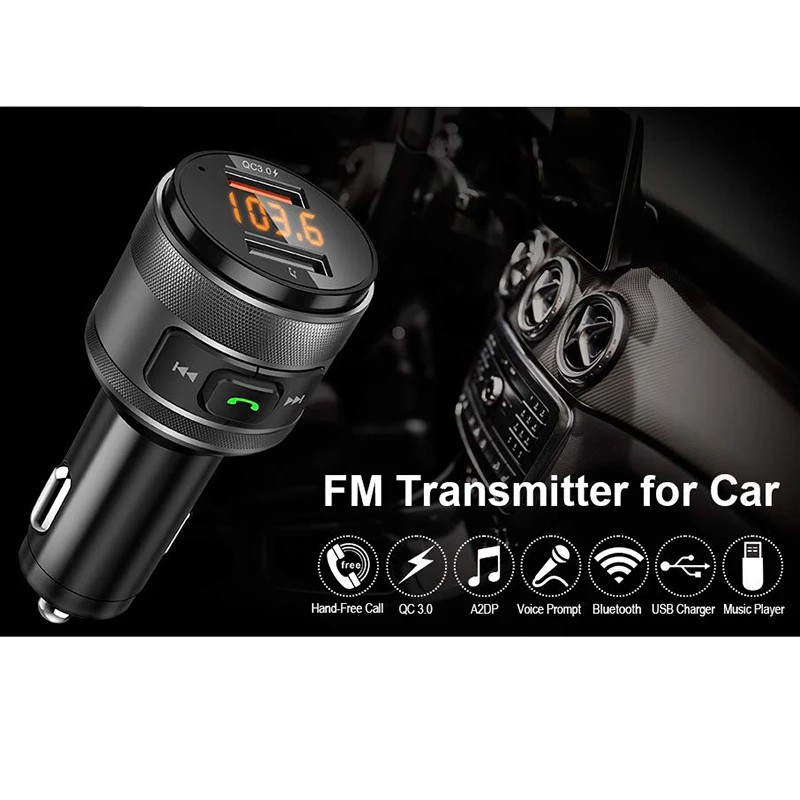 VicTsing Bluetooth FM Transmitter for Car QC3.0 5V 3.4A Wireless Bluetooth FM Radio Adapter Music Player Car Kit with Hands-Free (22)