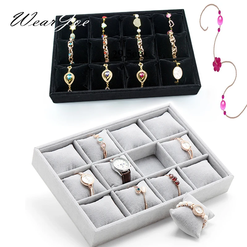 High Quality Soft Velvet Watch Jewelry Display Storage Tray 12 Slot