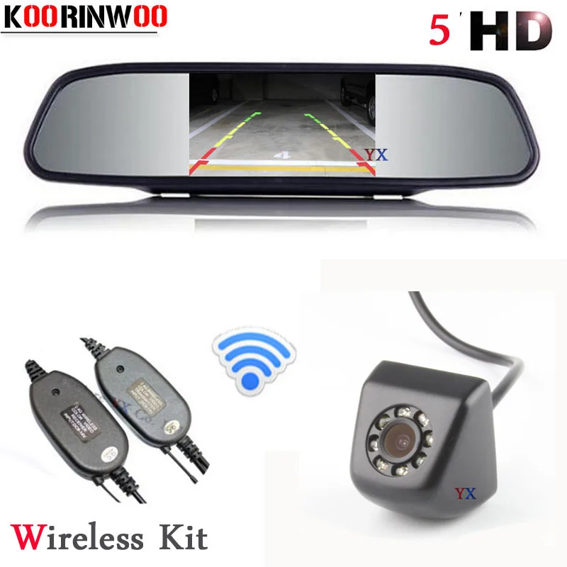 

Koorinwoo Universal 5 inch Mirror Monitor + wireless Car Rear view Camera Back 8 LED Reverse Cam Parking For AUDI/BWN/Toyota/VW
