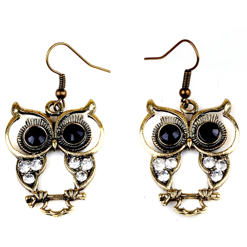 

Bohemian vintage crysta earings for girls earring aros boucle d'oreille black animal small stud owl earrings for women