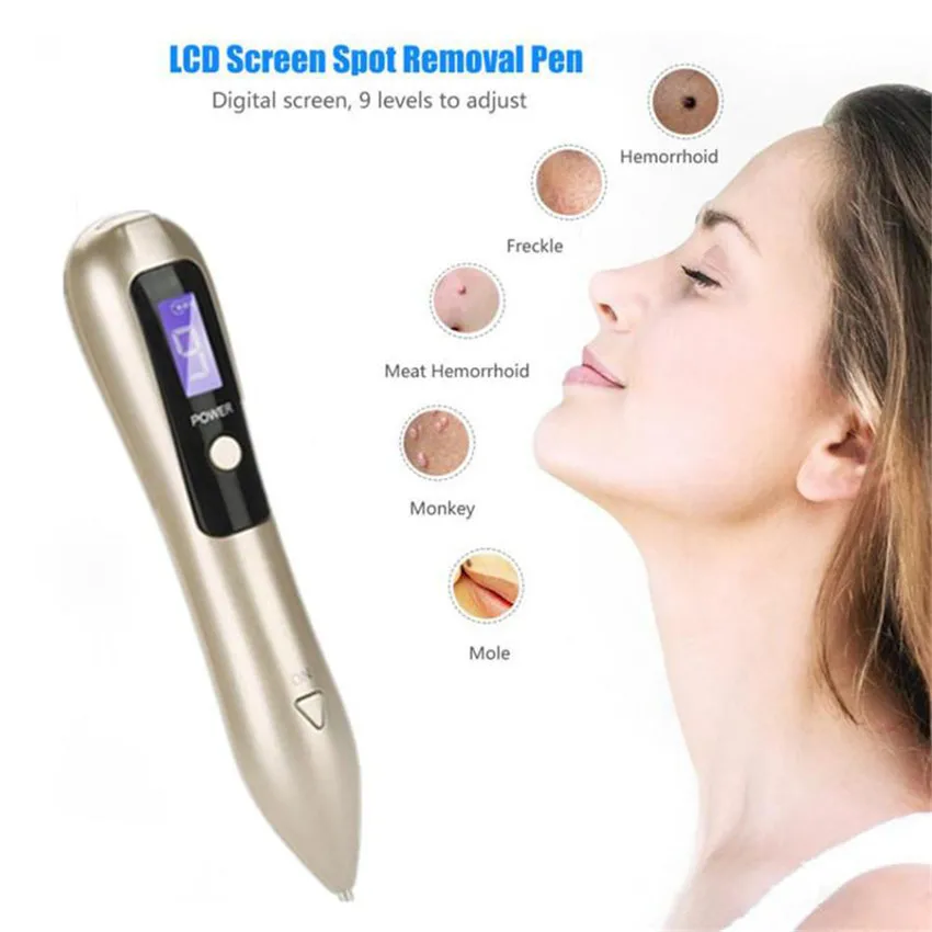 Portable 9 Level LCD Mole Tattoo Dark Spot Removal Pen Laser Plasma Pen Machine Facial Freckle Tag Wart Removal Beauty Tool