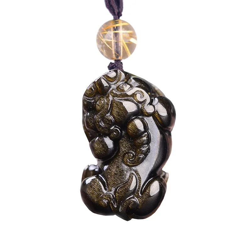 

Wholesale Gold Black Natural Obsidian Stone Pendants Carved Pixiu Pendant Necklace Lucky For Women Men Obsidian Fashion Jewelry