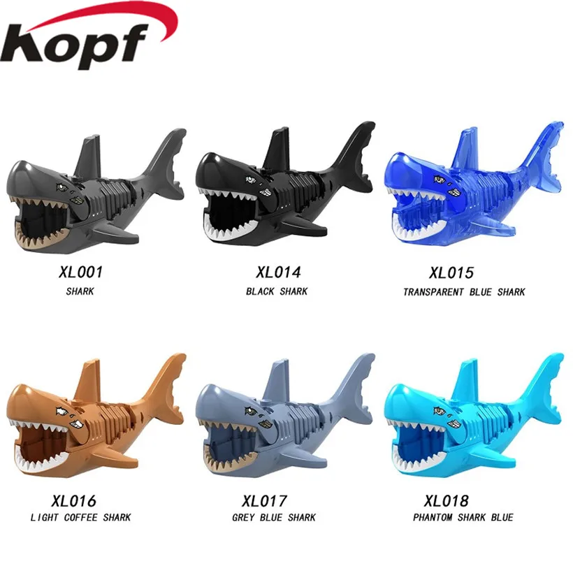 

Building Blocks Single Sale Pirates of the Caribbean Transparent Blue Ghost Zombie Shark Bricks Collection Toys for children