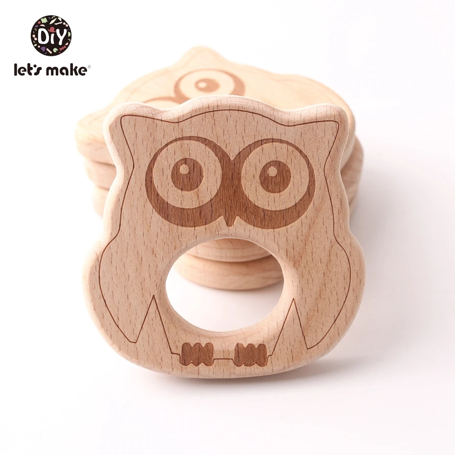 

Let's Make Food Grade Wooden Teether New Beech Owl 1pc Ecofriendly Teething Wooden Pendant Natural Baby Teethers Pendant