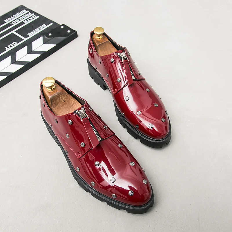 Мужская обувь на плоской подошве классические Для мужчин одевания обуви кожа удобная, для улицы Итальянские женские свадебные официальные оксфорды повседневная обувь Для мужчин w5 - Цвет: red