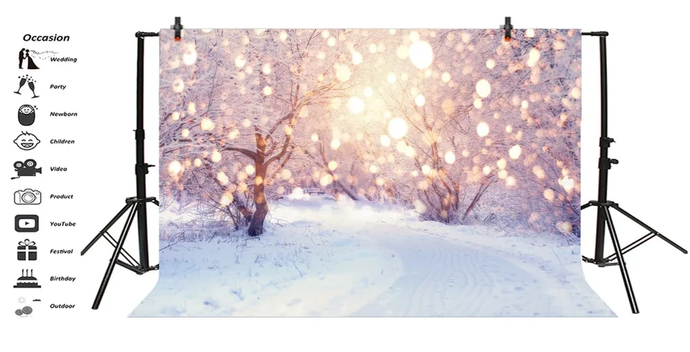 Laeacco Winter Snow Park Trees Light Bokeh New Year Photography Backgrounds Customized Photographic Backdrops For Photo Studio