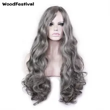 Woodfestival Длинные Волнистые Темно-серый парик косплей женщин термостойкие волосы синтетические парики