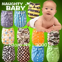 Free Shipping Naughtybaby Adjustable Snaps Washable Cloth Diapers Urine Nappies 11 Sets(1+1) +7 pcs Hemp&cotton Inserts