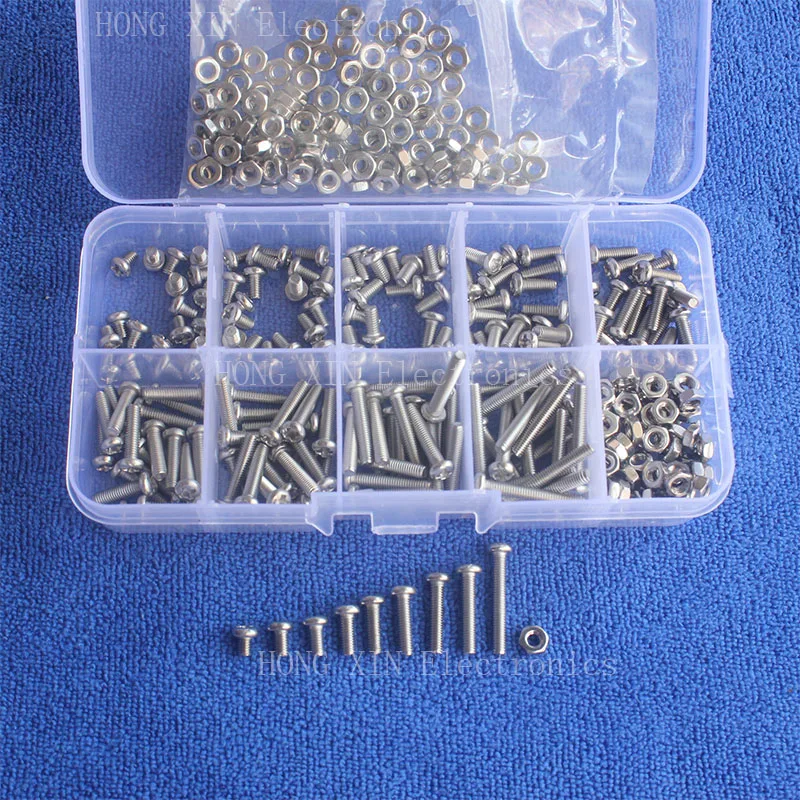 

360Pcs M3 Metric phillips Button Head Stainless Steel screws nuts PCB Threaded Bolt Assortment kit set Fastener Hardware screw