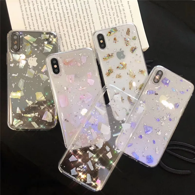 

For iPhone 8 Transparent Glitter Gold Foil Bling Powder Cover Case For iPhone 8 7 6 6S Plus X XS XR MAX Soft Back Protect Funda