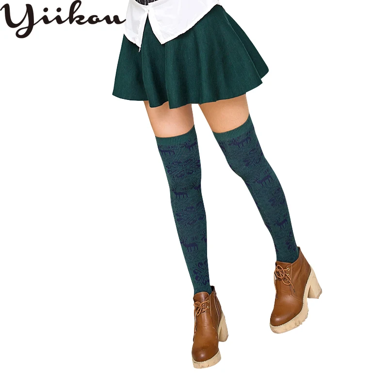 

Female autumn and winter cotton snowflake deer stockings women's national wind retro stockings girl fashion warm stockings