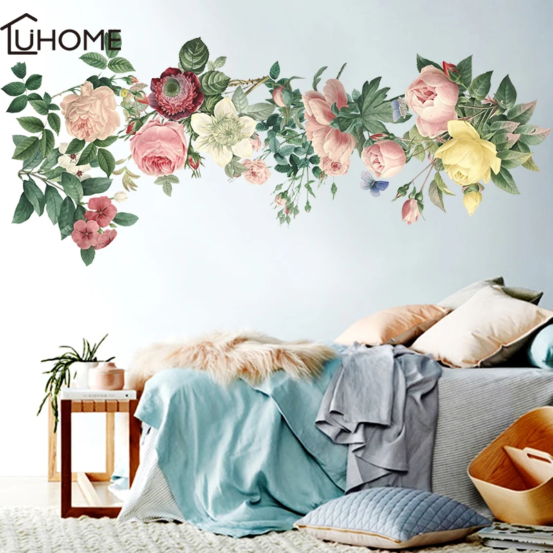 

Large 115x50cm Elegant Flower Leaf Wall Stickers Graceful Peony Wall Stickers Furnishings Romantic Living Room Decoration