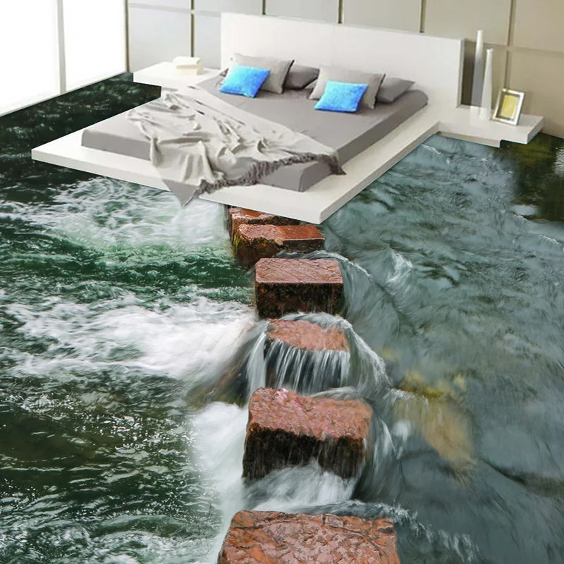 Пользовательские 3D наклейки на пол виниловая настенная бумага для стен 3 D речные камни ванная комната пол Декор Бумага ПВХ самоклеющиеся обои