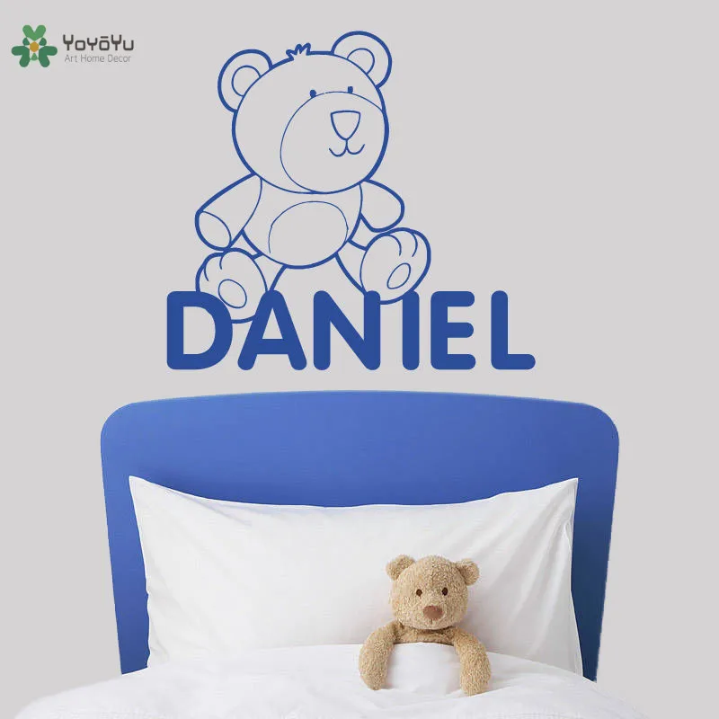 

Cute Bear Vinyl Wall Stickers Kids Room Personalized Name Removable Decal Nursery Bedroom Decor Custom A Poster FD333