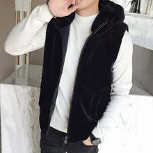 Мужской зимний жилет с кроличьим мехом, Молодежный жилет без рукавов, утепленный жилет с капюшоном, мужская хлопковая куртка, пальто
