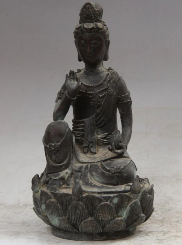 

Collectible bronze S2002 11" Old Chinese Bronze Seat Fast Lotus Flower Kwan-yin Guan Yin Goddess Statue (B0413)