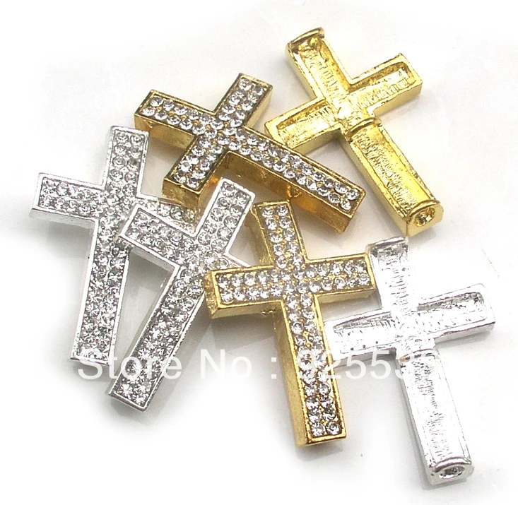 

Free shipping 30pcs/lot mix color pave crystal rhinestone alloy sideways cross bracelet connectors jewelry DIY