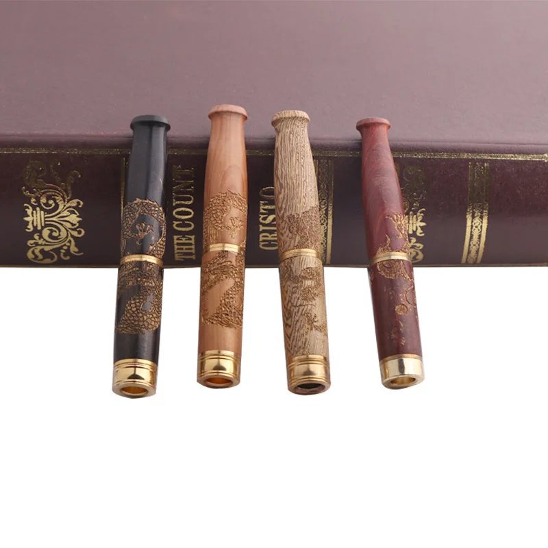 

Carved Wood Solid Wood Pipe Cigarette Holder Filter Smoking Pipes Portable Creative Tobacco Pipes Detachable Smoke Mouthpiece