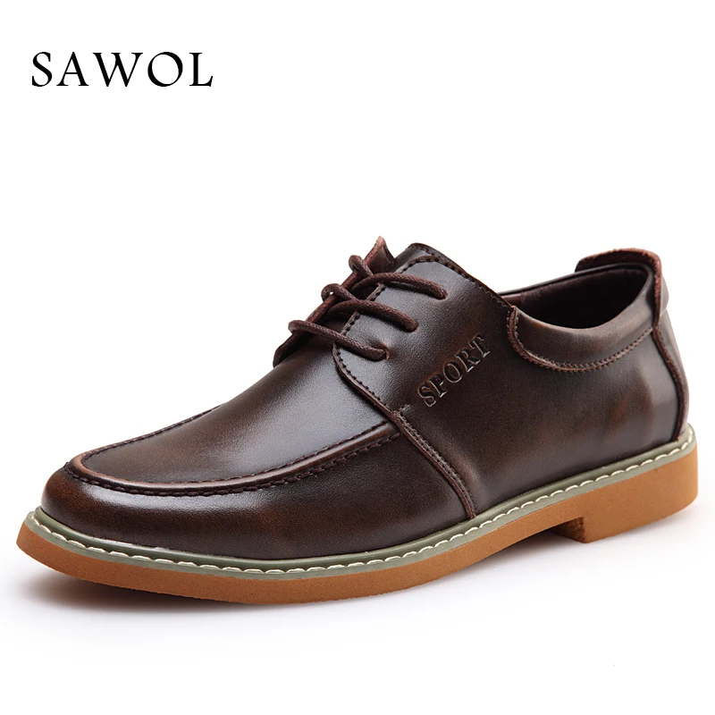 

Men Casual Shoes Brand Men Shoes Men Sneakers Spring Autumn Split Leather Men Flats Lace up Hight Quality Plus Big Size Sawol