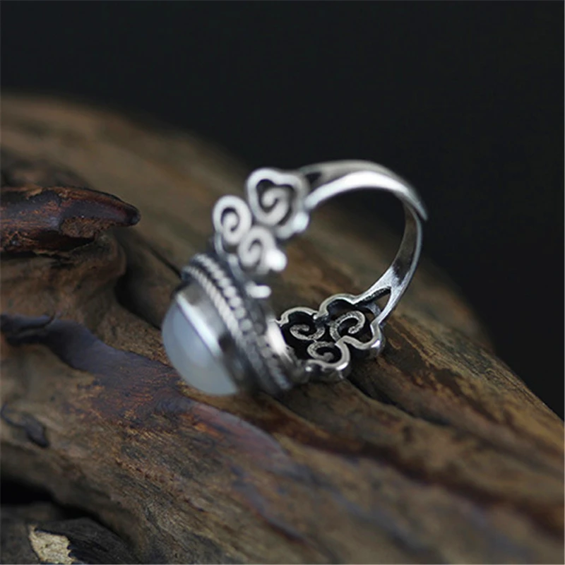 Lotus Fun Real 925 Sterling Silver Natural Chalcedony Stone Handmade Creative Fine Jewelry Vintage Female Rings Bijoux