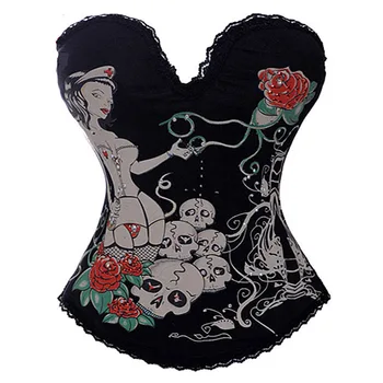 

Nurse&Skull Print Push Up Corsets And Bustiers Gorset Steampunk Overbust Corset Bustier Sexy Gothic Clothing Corselete Feminino