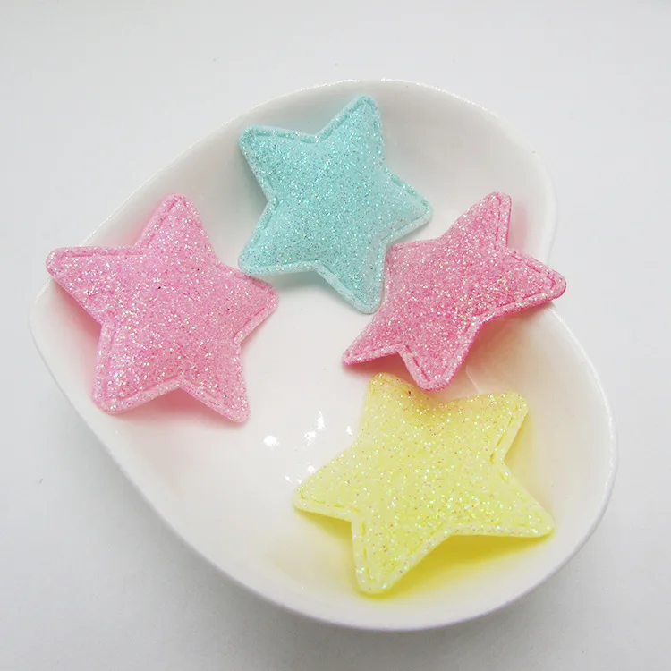 

80pcs/Lot 3.5cm Mix Colors Shiny Star Shape Patches Multicolors Padded Applique for DIY Children Hair Accessories