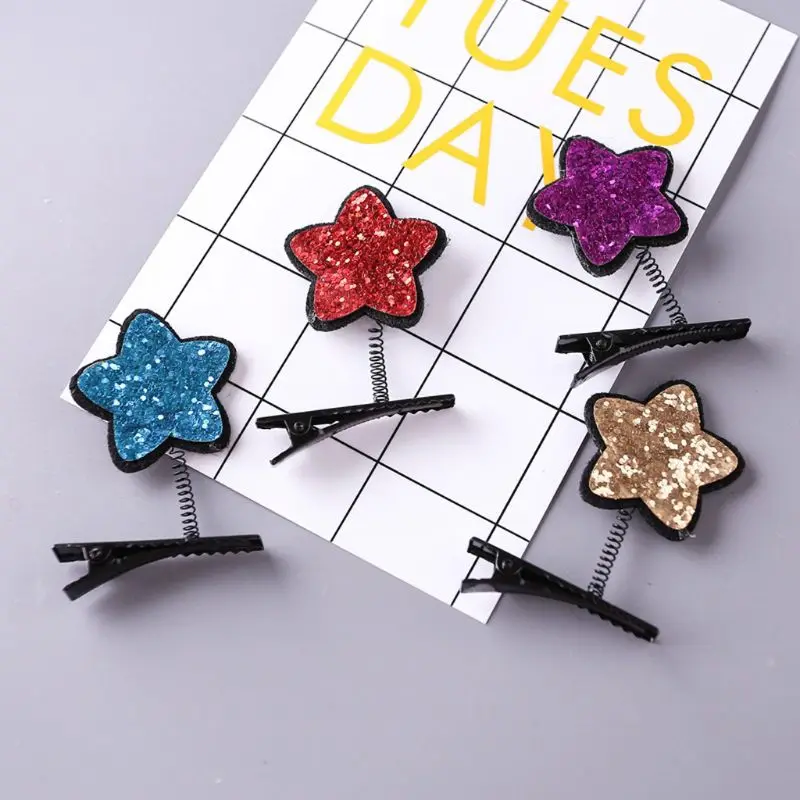 Girls Star Shaped Sequins Barrettes Glitter Spring Hairpin Clip Kids