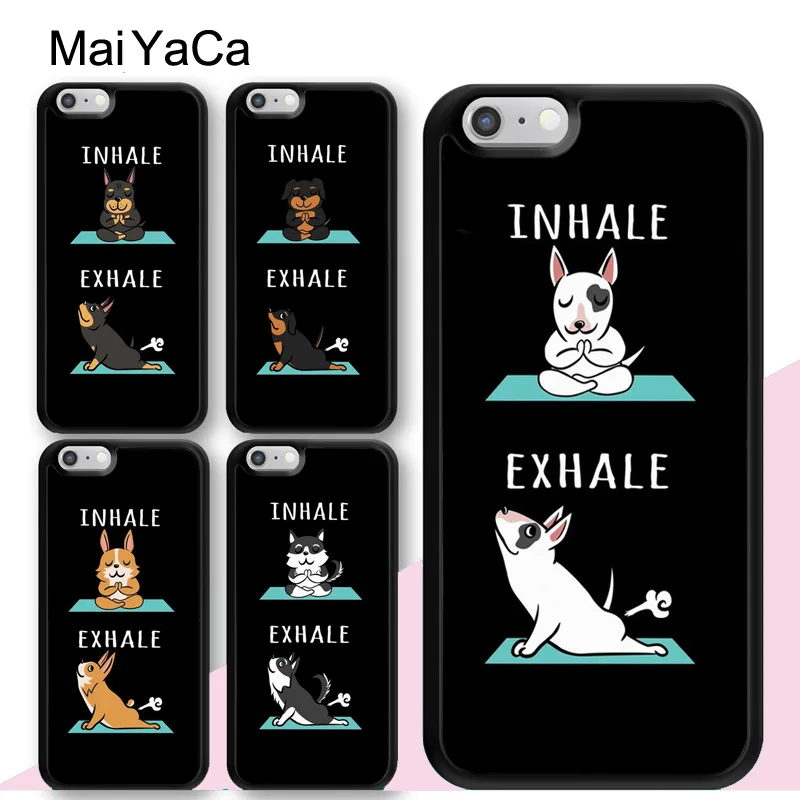 

MaiYaCa Doberman Dachshund Corgi English Bull Terrier Yoga Inhale Exhale Phone Cases For iPhone 6S 7 8 Plus XS Max XR Back Cover