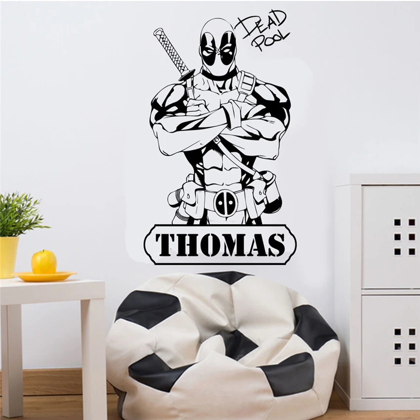 Дэдпул Marvel DC Comics стены Книги по искусству наклейка Стикеры Home Decor Спальня персонализировать Имя стены Стикеры Decoative винил Стикеры D195