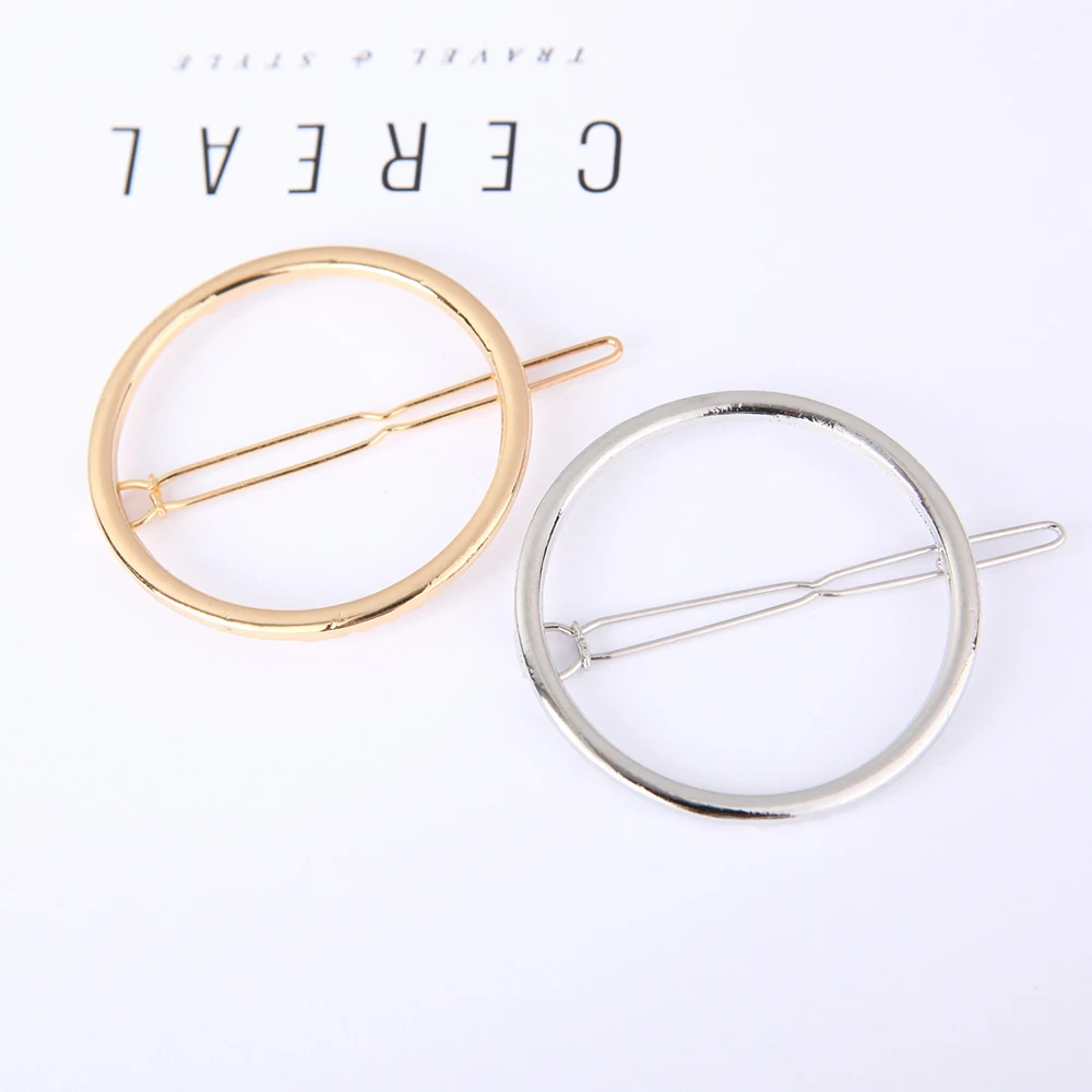 Simple Style Hair Clip Korean Version of The Wild Geometric Circle Hairpin Word Clip Headwear Elegant Geometric Metal Hair Clip