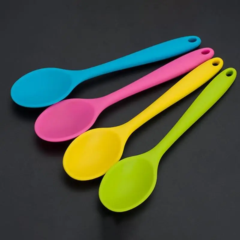 Silicone Long handled Rice Soup Spoon Solid Color Ladle Style Soup