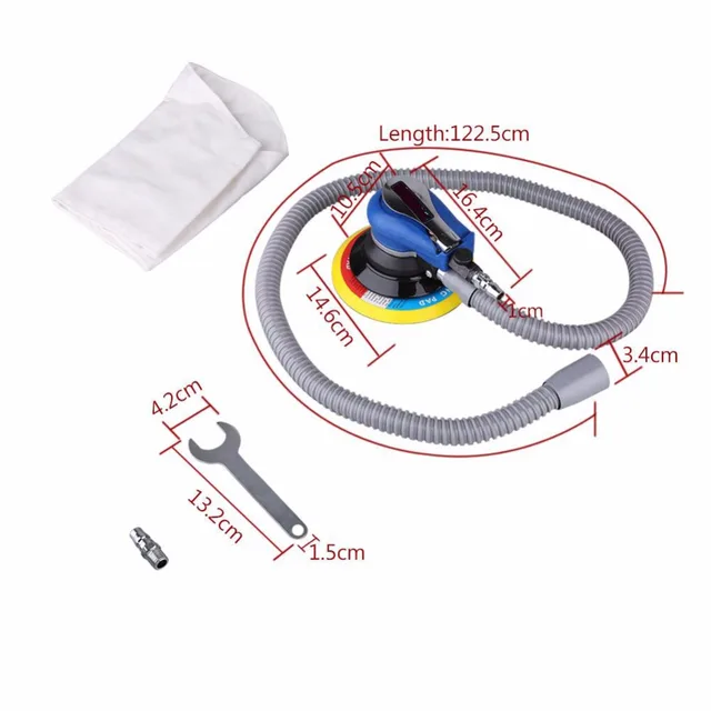 6inch 150mm Air Palm Sander Pad Pneumatic Tool with Dust Collection Hose Wrench Connector Polisher Dust Bag