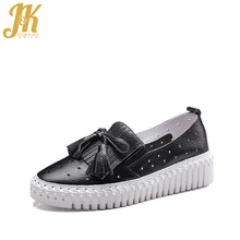 J&K 2017 Brand Women’s Vulcanize Shoes Cow Genuine Leather Comfort Women Shoes Platform Bowtie Spring Flat Casual Shoes Woman