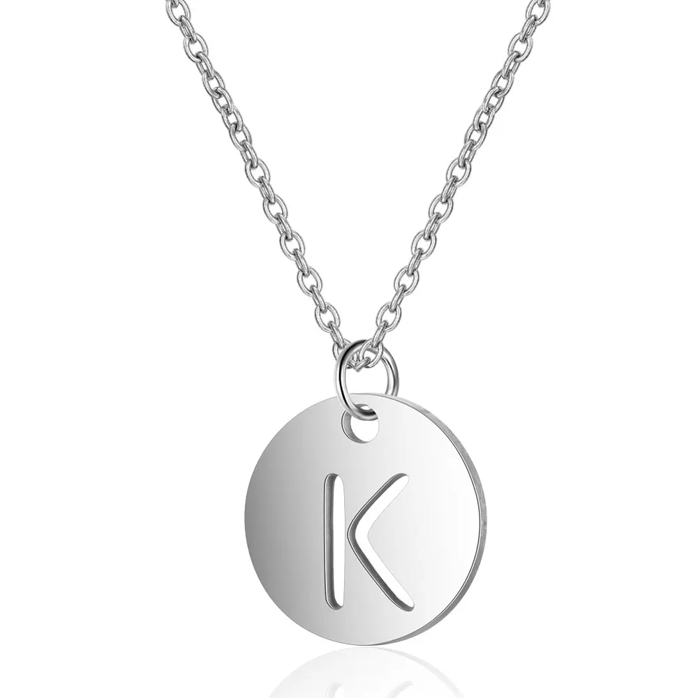 A-Z 26 инициалов имя ожерелье 12 мм круглый кулон буквы алфавиты ожерелье 316L нержавеющая сталь Femme чокер в подарок для женщин - Окраска металла: K