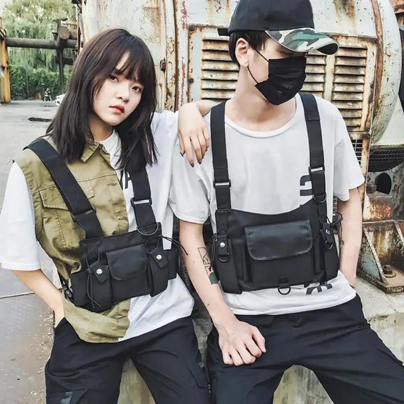 

Nylon Chest Rig Bag Black Vest Hip Hop Streetwear Functional Tactical Harness Chest Rig Kanye West Wist Pack Chest Bag Fashion