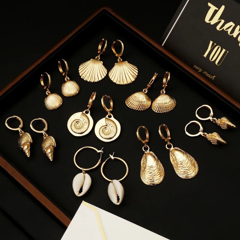 ZOSHI 2020 New Sea Shell Earrings For Women Gold Color Round Geometric Drop Shell Earrings Summer Beach Ladies Fashion Jewelry