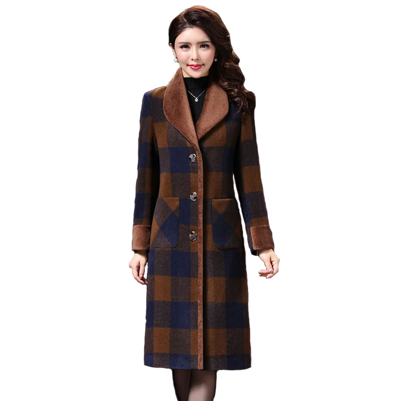 Fashion woolen coat women 2019 new Autumn Winter Plaid Artificial wool ...