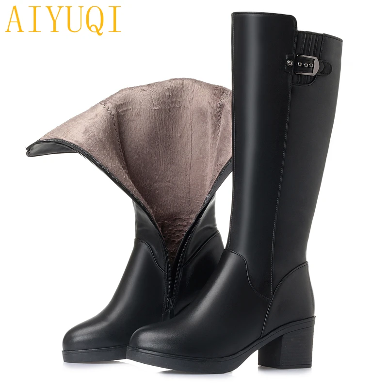 

AIYUQI Women long boots 2019 new genuine leather female winter boots, big size 35-43 fashion warm thick boots women shoes